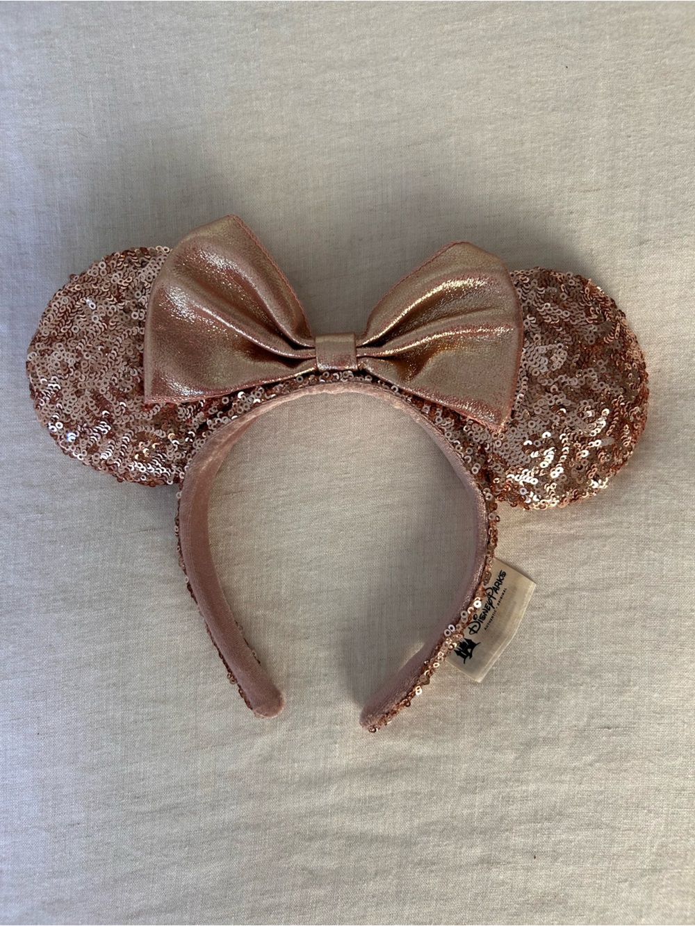 Sequin Minnie Mouse Ear Headband - Rose Gold Bow